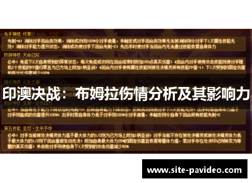 印澳决战：布姆拉伤情分析及其影响力